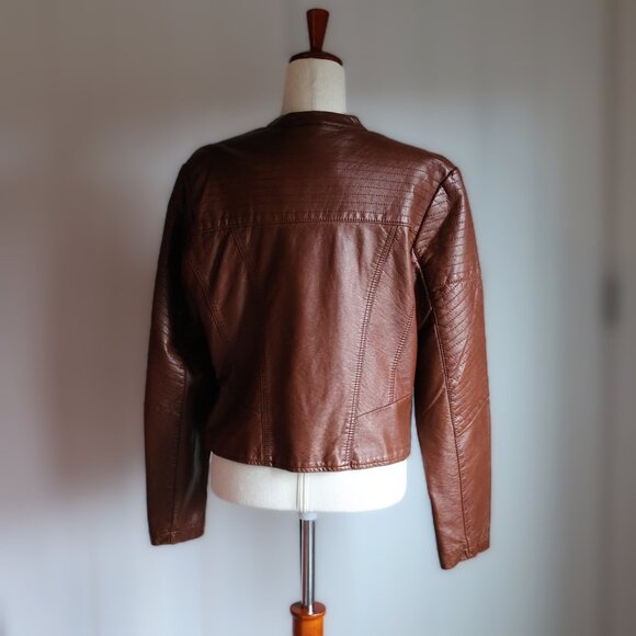 Xhilaration Faux Leather Jacket Brown Womens L Quilted Details - Picture 4 of 9